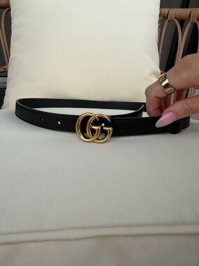 Gucci Black Leather Belt with Gold Double G Buckle